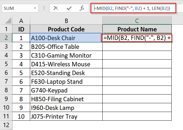 Using MID, FIND, and LEN Functions to Extract Text After Character