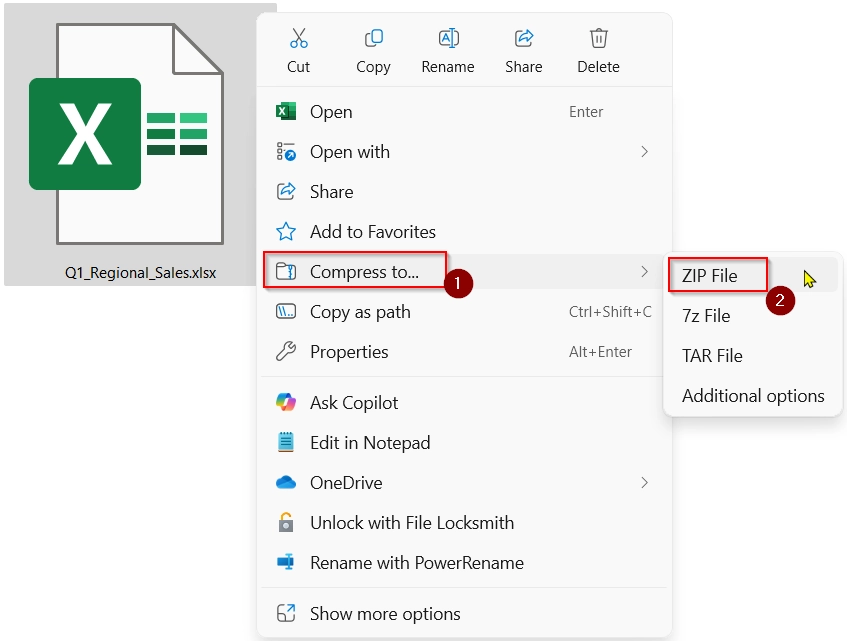 Using ZIP Compression Feature To Compress Excel File For Email