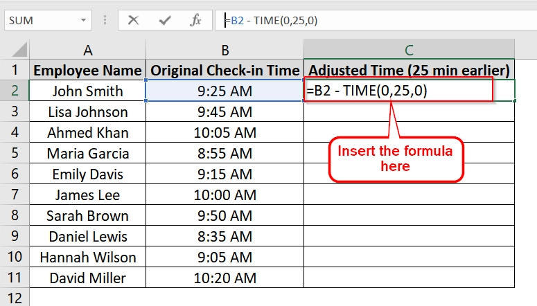 Using the TIME Function in Excel To Subtract Minutes