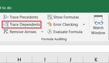 Applying Excel's "Trace Dependents" Feature to Trace Dependents in Excel