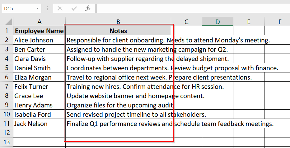 Apply Wrap Text Feature in Excel