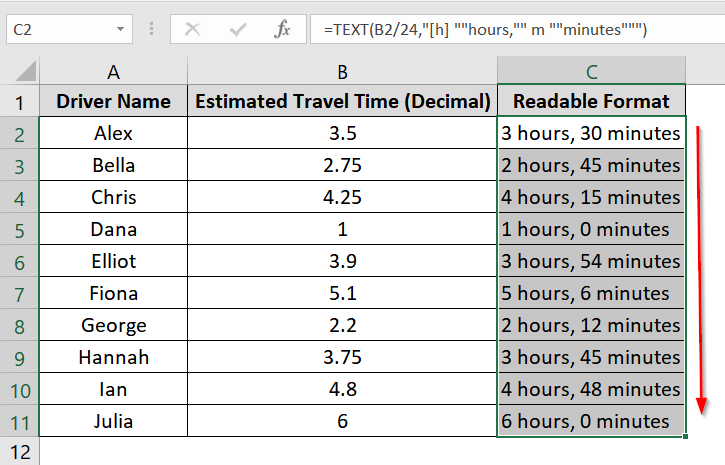 Use TEXT Function with hh and m