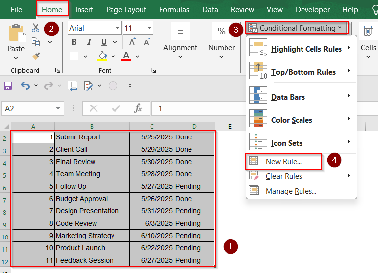 Highlight Entire Row for Overdue Tasks
