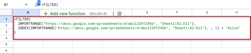 Combining IMPORTRANGE and FILTER Functions to Import Only Matching Rows in Google Sheets