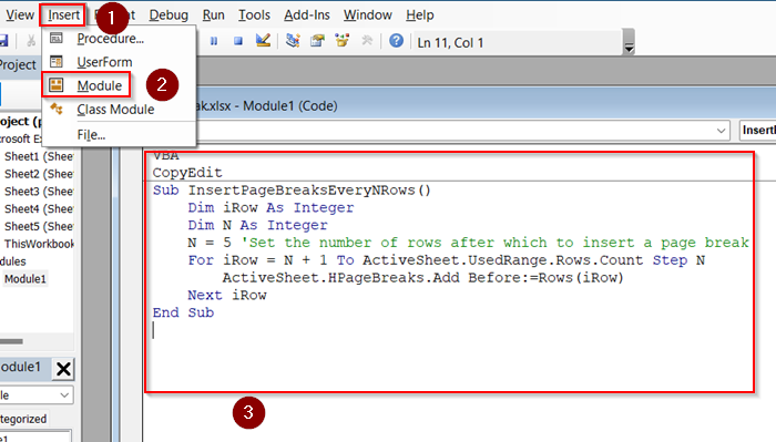Use VBA to Insert Page Breaks After Every N Rows