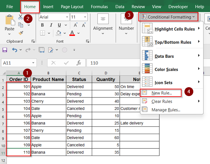Highlight Cells Based on Partial Matches (Contains Text)