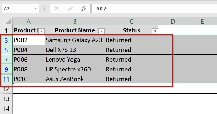 Applying Special & Visible Cells Only Options To Delete Filtered Row