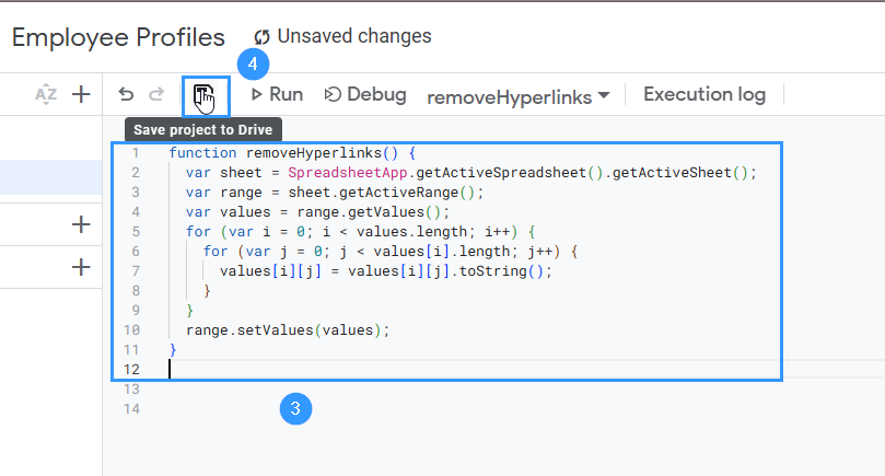 Using Apps Script to Remove All Hyperlinks