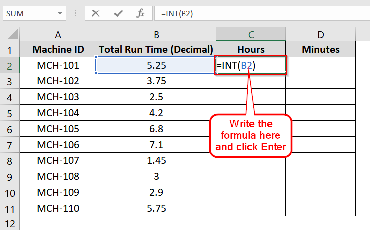 Separate Hours and Minutes Using INT and MOD Functions