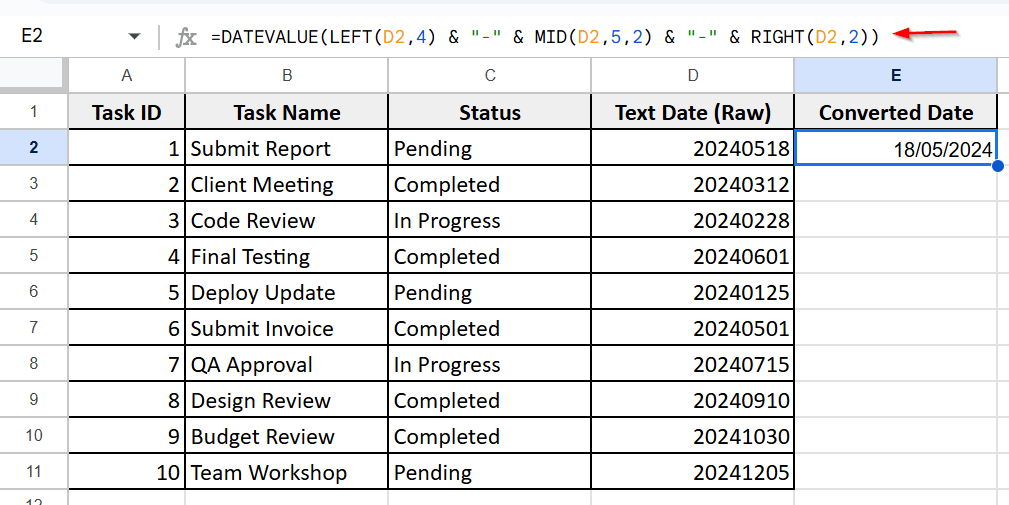 Using DATEVALUE Function to Convert Raw Text to Date