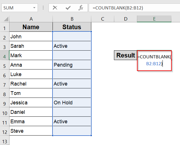 Use COUNTBLANK to Count Empty Cells in a Range
