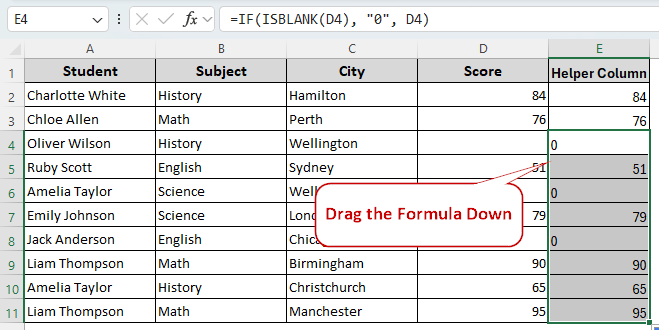Using the IF and ISBlank Functions to Replace Blank Cells