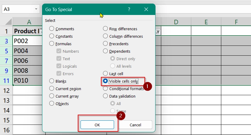 Applying Special & Visible Cells Only Options To Delete Filtered Row