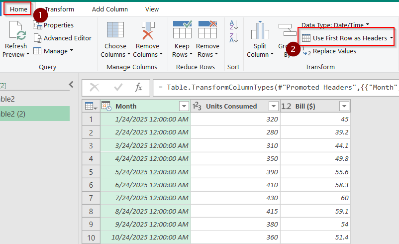 Using Power Query Editor to Make First Row Header in Excel