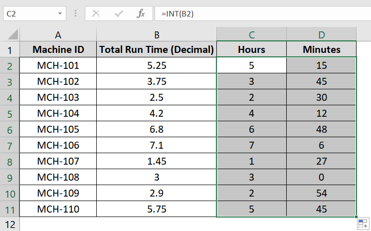 Separate Hours and Minutes Using INT and MOD Functions