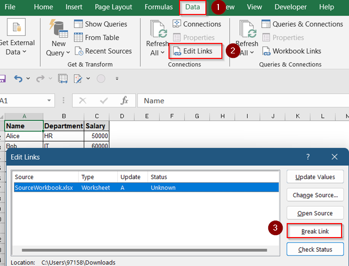 Use the “Edit Links” Dialog Box to Break Links