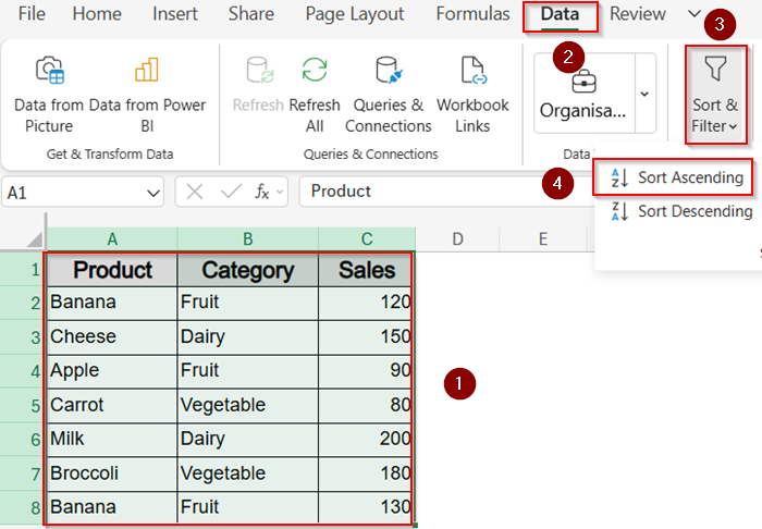 Visually Group Rows by Product Name