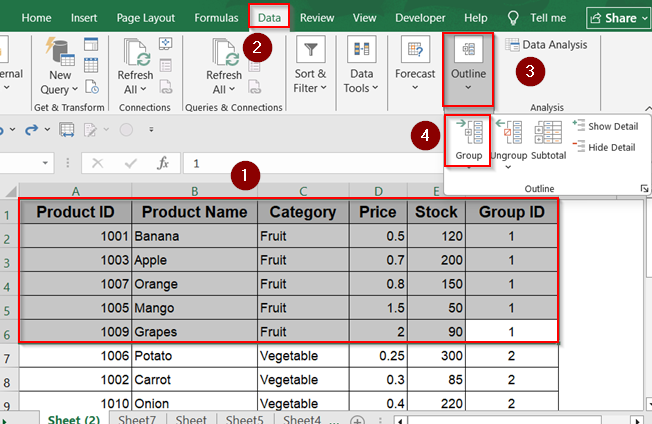 Group Rows Using the Outline Feature