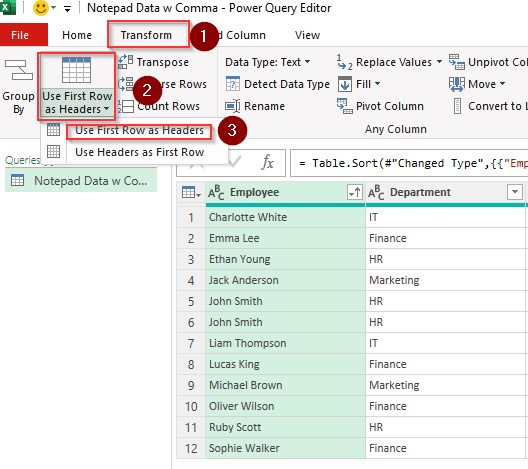 Format with the Power Query Feature