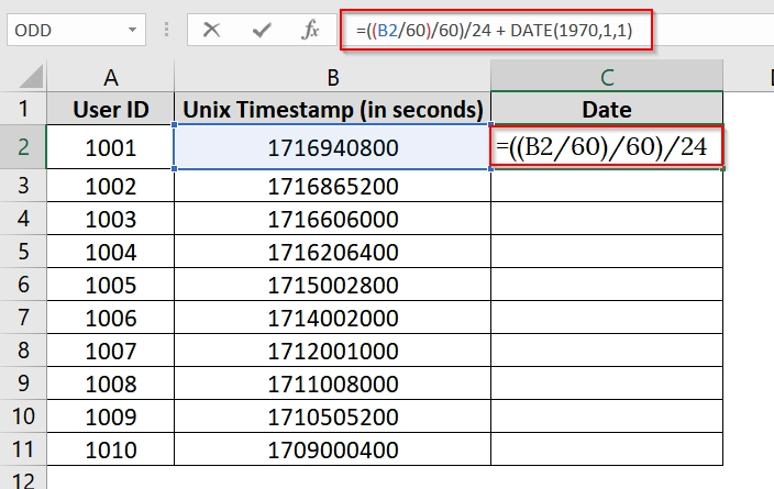 Applying Formula To Convert Unix Timestamp to Date in Excel