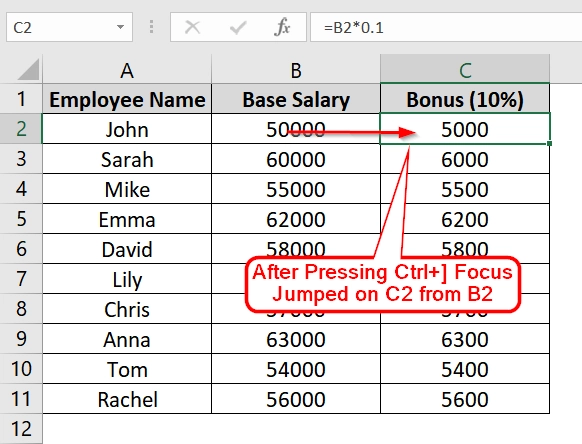 Using Keyboard Shortcut to Trace Dependents in Excel