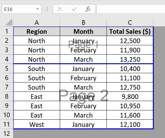 Using Context Menu to Insert Multiple Page Break in Excel