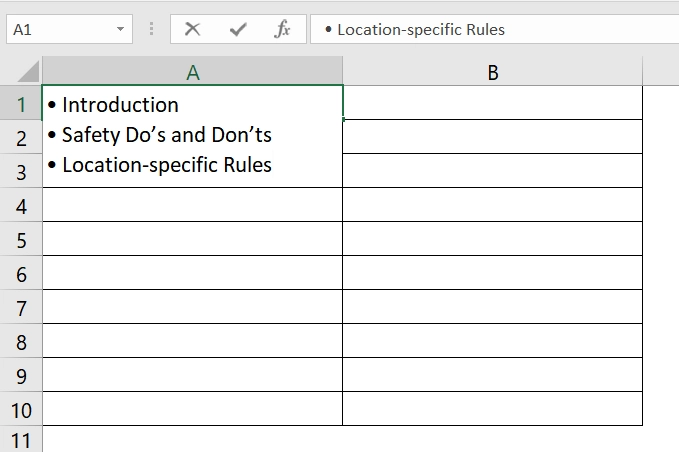 Using Copy and Paste a Bulleted List from Word to Insert Multiple Bullet Points in Excel Cell