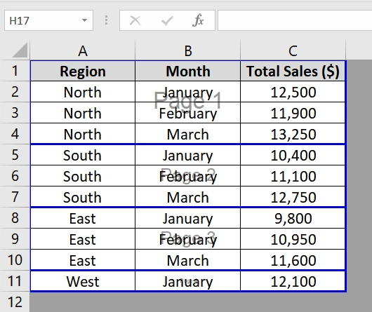 Using Context Menu to Insert Multiple Page Break in Excel