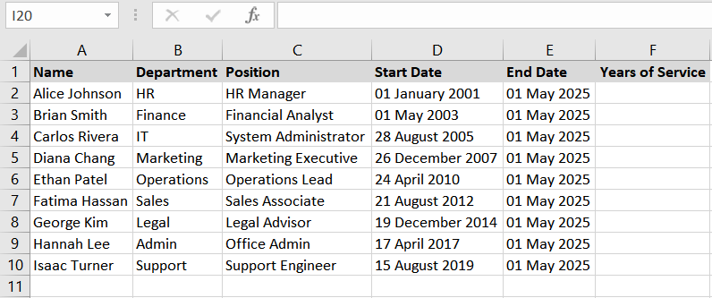 Using the DATEDIF Function to Calculate Only the Full Years of Service