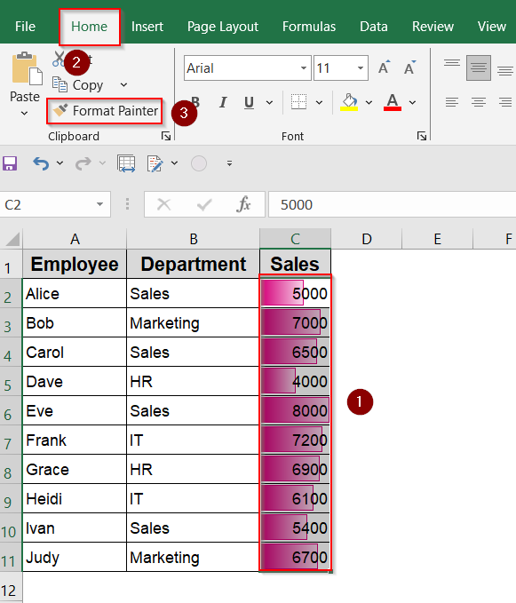 Copy Formatting with Format Painter