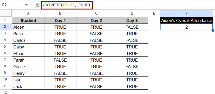Using COUNTIF to Count TRUE Values
