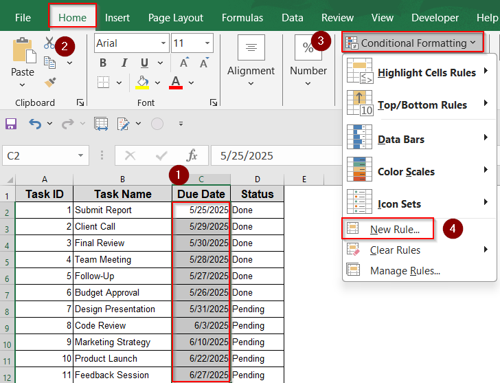Use TODAY Function to Highlight Overdue Dates