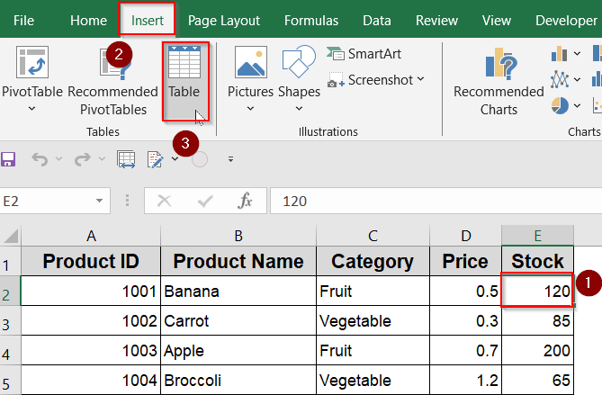 Convert Data to an Excel Table
