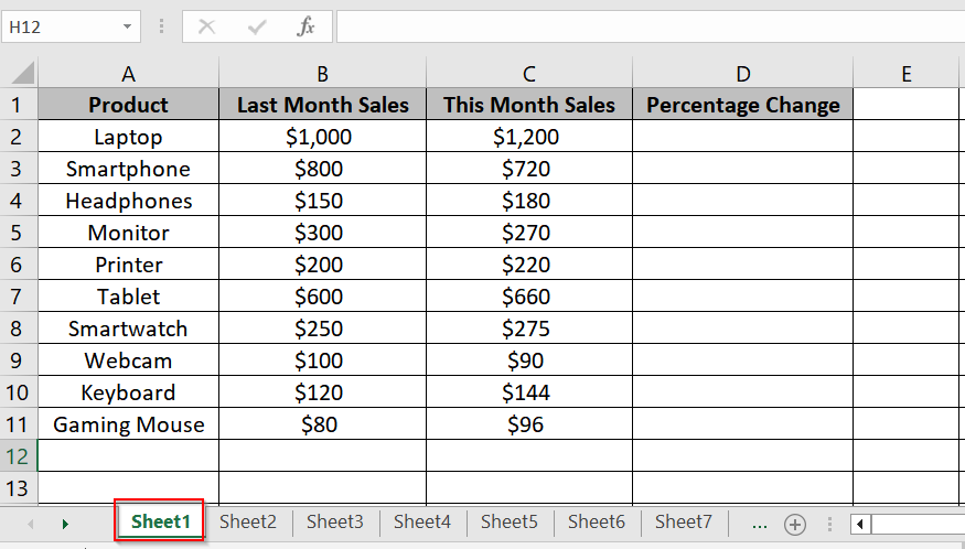 Using Basic Percentage Change Formula