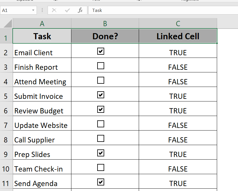 Link Checkboxes to Cells and Use COUNTIF