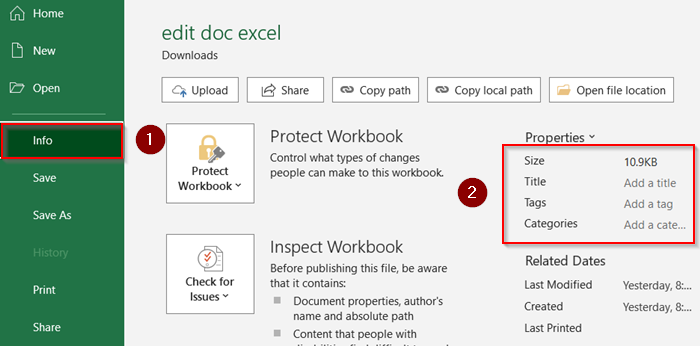 Edit Document Properties from the Info Panel