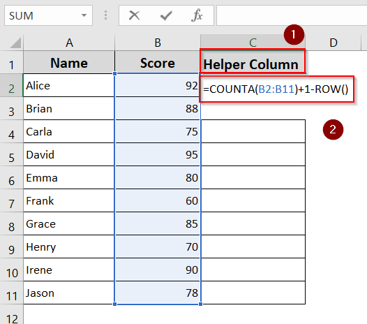 Sort Using Helper Column