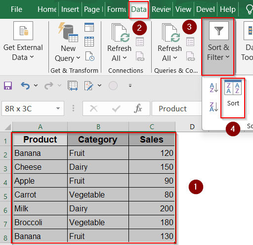 Sort Data to Visually Group Similar Items