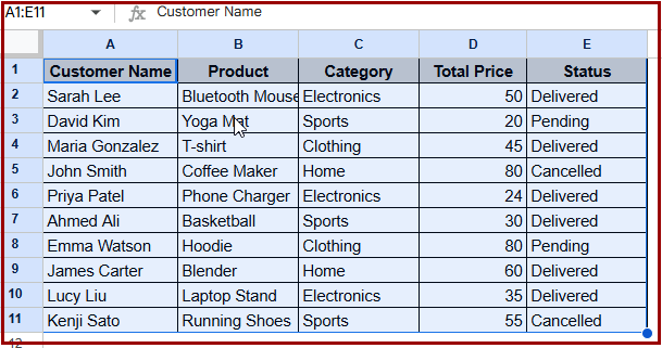 Using the Sort Range Feature to Keep Data Intact
