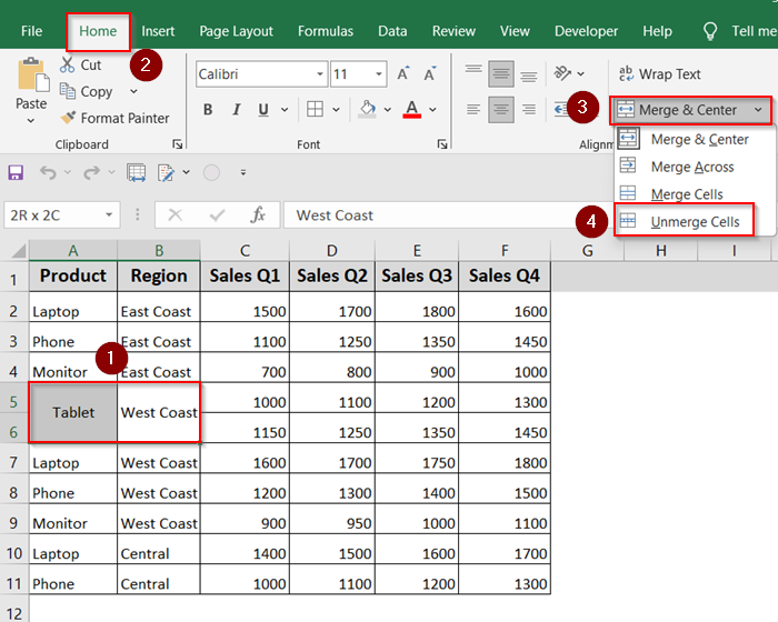 Temporarily Unmerge Cells for Sorting