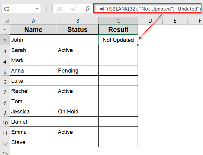 Using IF with ISBLANK Function