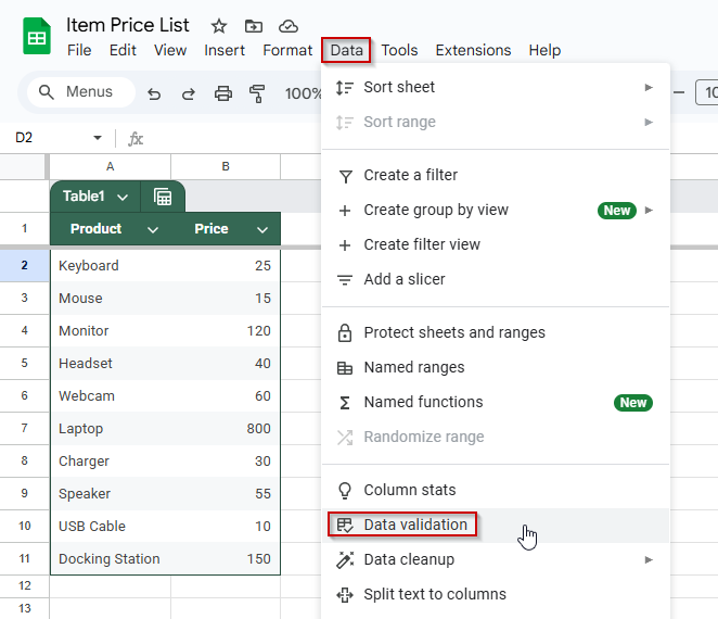 Create a Drop-Down List and Use VLOOKUP