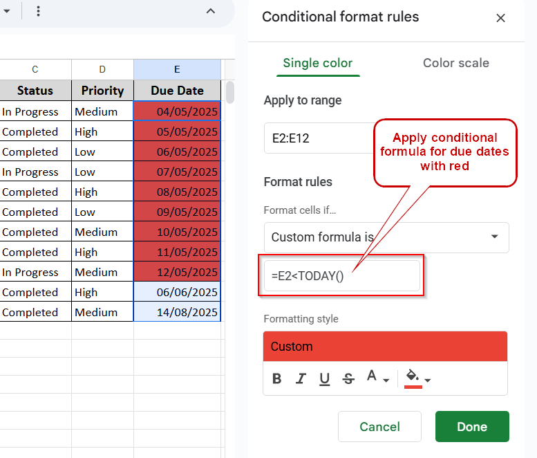 Using Conditional Formatting for Visual Outcome
