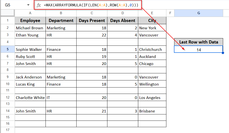 Using ARRAYFORMULA and IF to Get Last Row Dynamically