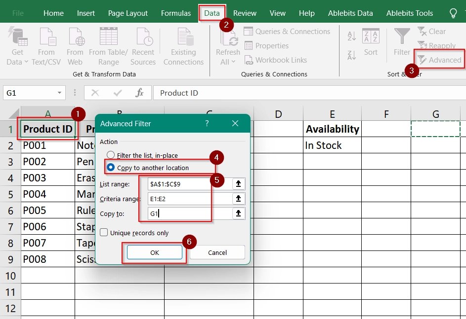 Filter Rows Using Advanced Filter and Delete