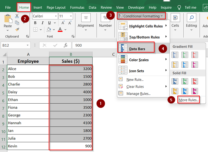 Configure Excel Data Bars for Negative Values