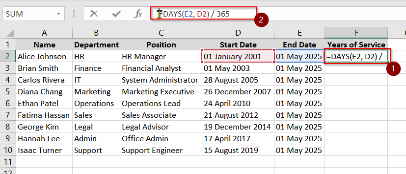 Using DAYS or DAYS360 and Division