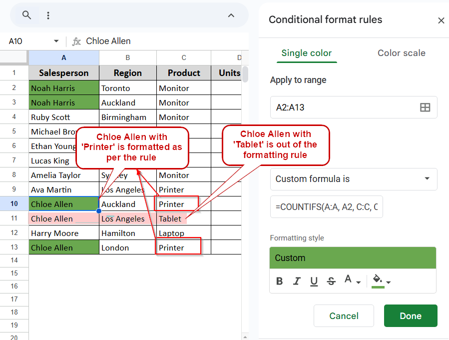Highlight Duplicates Using Additional Criteria with COUNTIFS