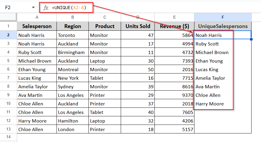 Use UNIQUE function to Get a List Without Duplicates