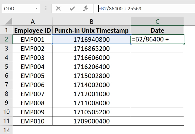 Adding 25569 Base Date to Convert Timestamp To Date